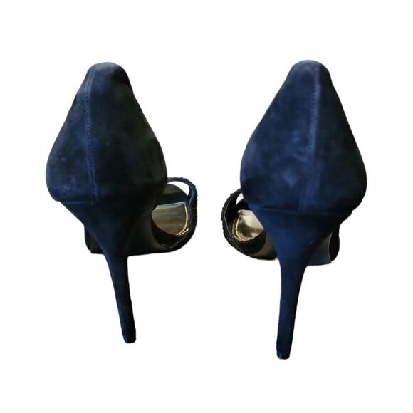Coach Women’s Black Suede Heels Stilettos Peep Toe Black Rhinestones Sparkle 10 - Picture 7 of 12